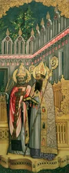 Saint Ambroise et Saint Augustin, panneau droit de La Vierge en Trône avec Saints Jérôme, Grégoire, Ambroise et Augustin (post restauration)